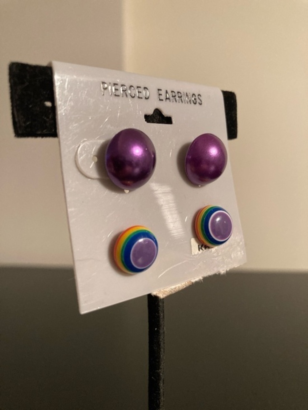 Purple Pearl and Rainbow Stud Earring Set